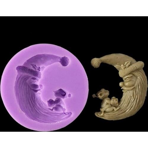 Minsunbak Classic animation Monkey and moon modeling Silicone mold Cake decoration tools chocolate Sugarcraft Gumpaste mould