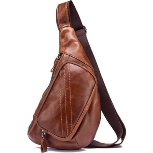 Men Quality Leather Casual Fashion Chest Sling Bag Brown Design One Shoulder Daypack Crossbody Bag Vintage for Male