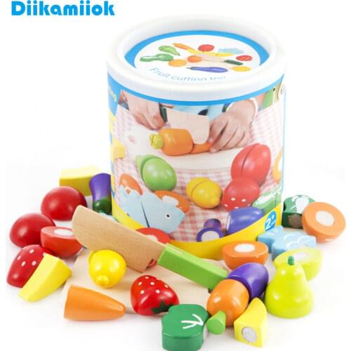 Wooden Velcro Fruit and Vegetable Combination Cutting Toys Set Children Simulation Pretend Play Kitchen Game Kids Birthday Gift