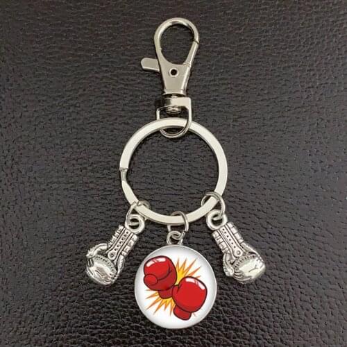 New fashion glass cabochon keychain boxing glove pendant boxing lobster clasp DIY men and women car keychain gift