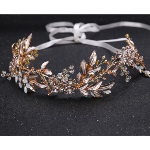 Champagne Alloy Flower Bride Headbands Rhinestone Hair Comb Princess Wedding Hairband Bridal Hairbands Hair Accessories Tiara