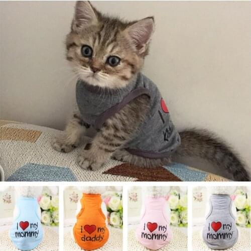 Pet Clothes "I Love Mommy" Printed Dog Cat Clothing Tee Shirts Summer Breathable Cotton T-shirt for Kitten Cats Puppy Small Dogs