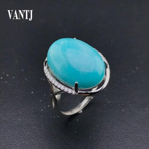 Natural Amazonite rings sterling 925 silver for women gemstone man big rings fine jewelry Opening ring design gem oval 13*18mm