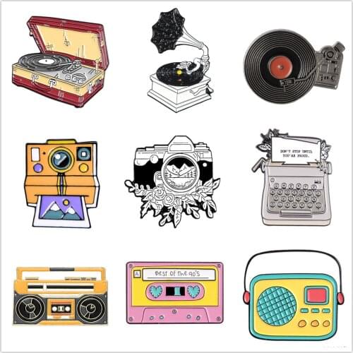Radio Tapes Enamel Pins Cute Telegraph Lapel Badges For Clothes Camera Jewelry Collar Brooches Gifts Accessories For Friends