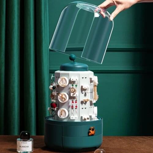 Luxury Jewelry Organizer Earrings Necklace Display Rack Large Capacity 360 Degree Rotating Dustproof Drawer Type Jewelry Box