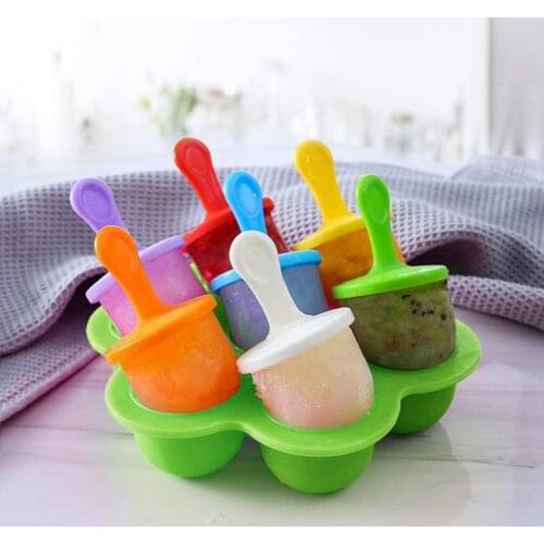 Silicone Ice Pops Mold Food Grade 7 cavity Popsicle Mould Baby Food Freezer Trays Non-stick Baby Food Grade Freezer Tray