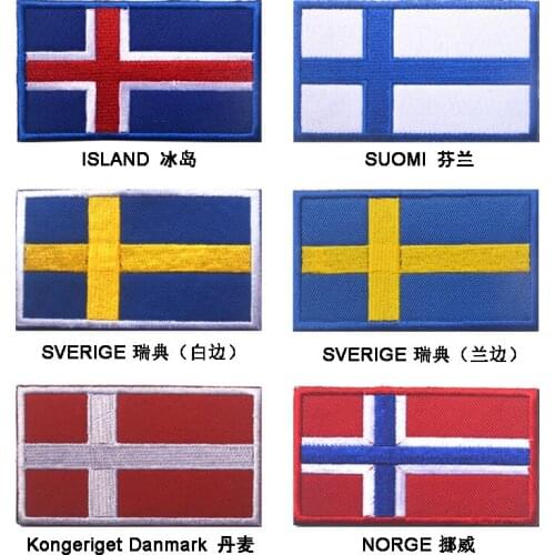 Nordic countries Island Suomi Iceland Norge Danmark Sverige Sweden Finland Flag Patches badge for cloth jack