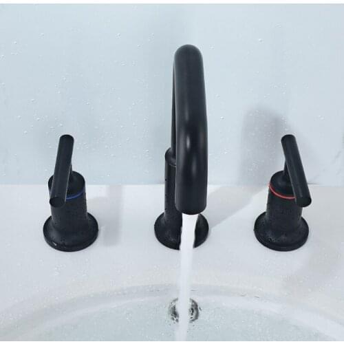 Black three deck double parts handle mounted bathroom bath sink bronze tap mixer hot and cold water