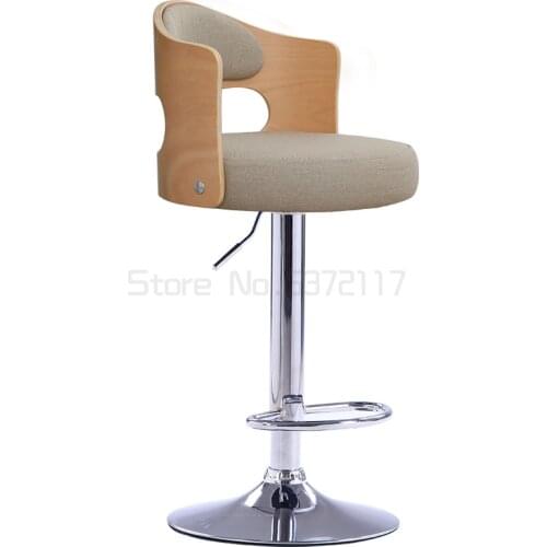 Solid wood household modern simple backrest Nordic lifting rotary high stool bar stool cashier bar chair