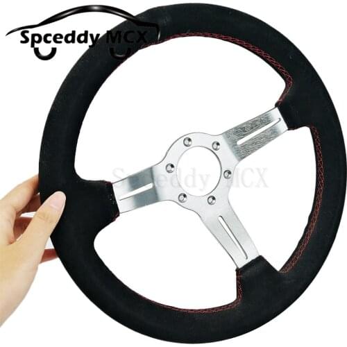 Spceddy MCX Car Modified Suede Leather Steering Wheel 13Inch 330mm Silver Aluminum Bracket Racing Sport Steering Wheel With Horn