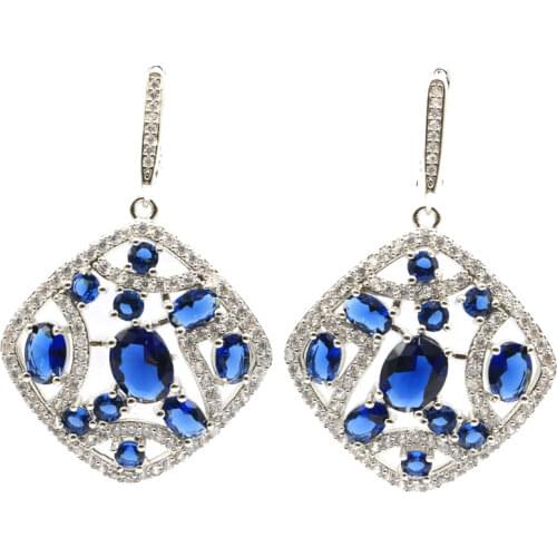 40x11mm Gorgeous 7.6g Created Pink Tourmaline White CZ Womans Gift Silver Earrings Wear Daily