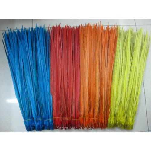 Wholesale-400pcs/lot! 20-22inch 50-55cm Turquoise Red Orange Yellow Ringneck Pheasant Tail Feathers,Dyed Long Ringneck Tails