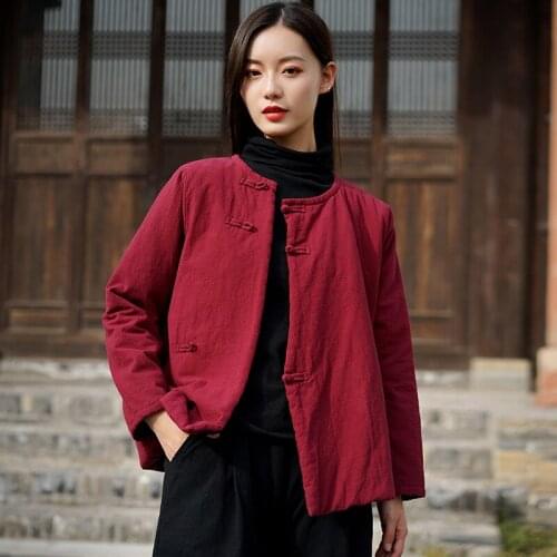 Women Winter Cotton Linen Padded Short Coat Outerwear Parkas Female Solid Color Vintage Thick Coat Ladies 2019 Tops