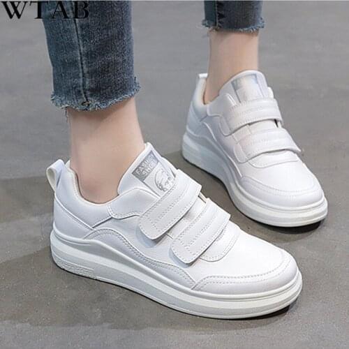 WTB 2019 Spring Designer Wedges White Hool&Loop Platform Sneakers Women Vulcanize Shoes Tenis Feminino Casual Female Shoes Woman