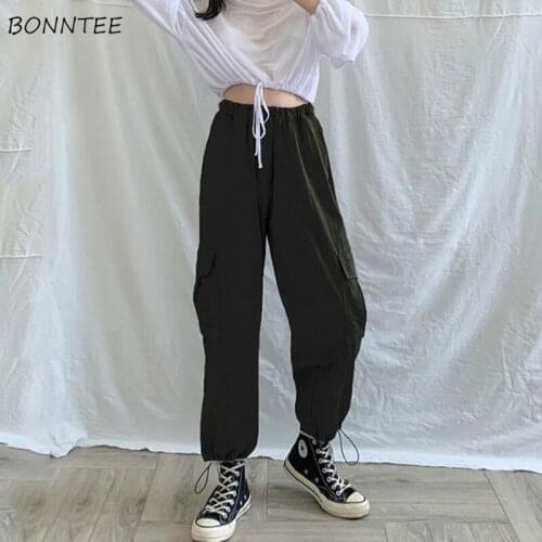 Women Cargo Pants Solid Baggy High Street Pockets Large Size 4XL Boyfriend Cool Girls Korean Style Fashion Females Spring Casual