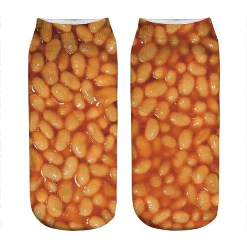 Womens socks kawaii delicious Baked Beans Printed Socks Woman harajuku Happy Funny Novelty cute girl gift Socks for women