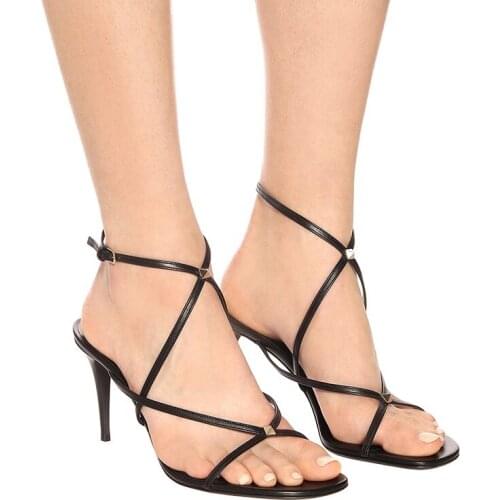 Women High Heel Open Toe Stiletto Sandals Cross-tied Gladiator Metal Decoration Sxey Fashion Back Strap Shoes