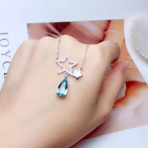 Star Natural And Real Blue Topaz pendant Necklace Natural real Blue Topaz 925 sterling silver Pendant