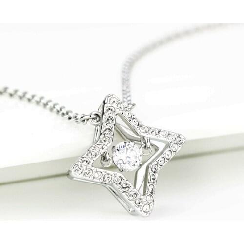 1:1 Simple, Elegant and Smart Heart Four-pointed Star Diamond Clavicle Chain Pendant Charm Lady Silver Jewelry
