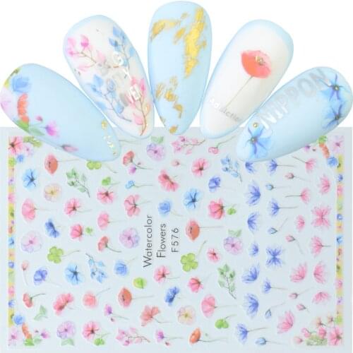 1pcs Stickers For Nails Flowers Mix Patterns Sliders Nail Art Decorations Manicure Self Adhesive DIY Decal