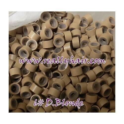 1000pcs/bottle silicon lined Micro Links Rings Beads Hair Feather Extensions 6# Dark blonde Hook Needle as Gift