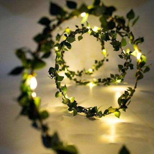 2M 20LED Leaf String Lights Fairy Garland Battery Powered Copper Wire Lamp for Home Window Wall Decorative Lights Waterproof