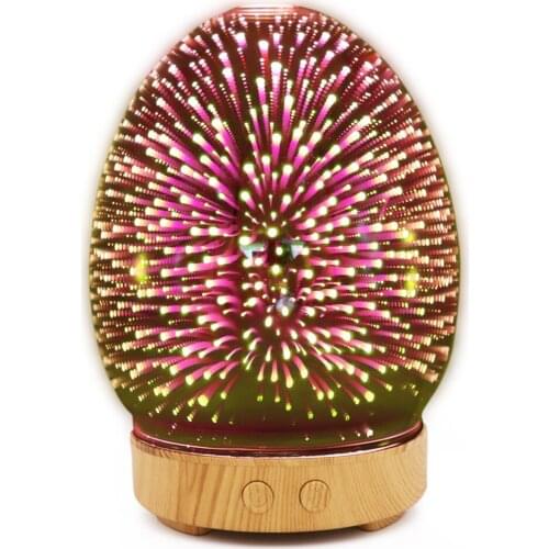 3D Fireworks Glass Circular Shape Air Humidifier with LED Night Light Aroma Essential Oil Diffuser Mist Maker Humidifier