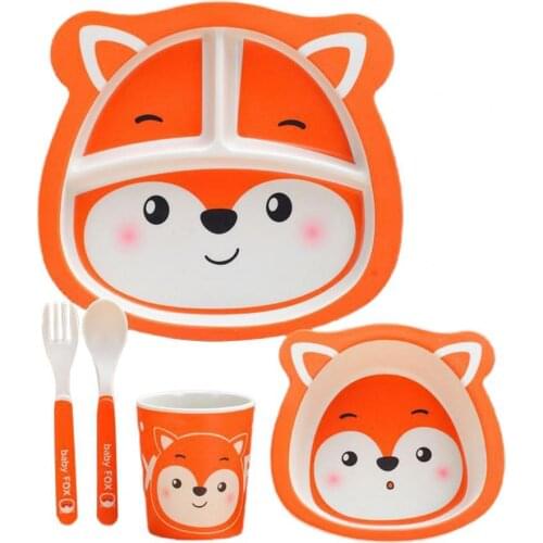 5Pcs/Set Children Tableware Cartoon Shape Anti-scald BPA Free Infant Plate Water Cup Spoon Fork Set Baby Supplies Feeding Set
