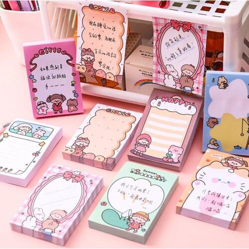 80 Cartoon Markers Notepad Pad Doodle girl Memo Pad Sticky Notes Sticker Kawaii School Office Stationery Bookmarks Notebooks