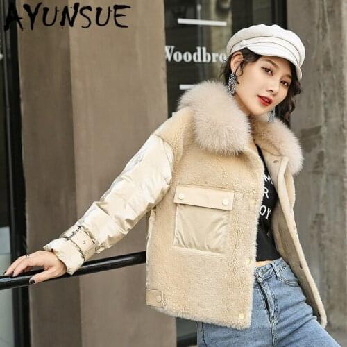 AYUNSUE Real Fur Coat 100% Wool Female Jacket Winter Coats Women 2020 Womens Down Jacket Fox Fur Collar Mujeres Abrigos B8907
