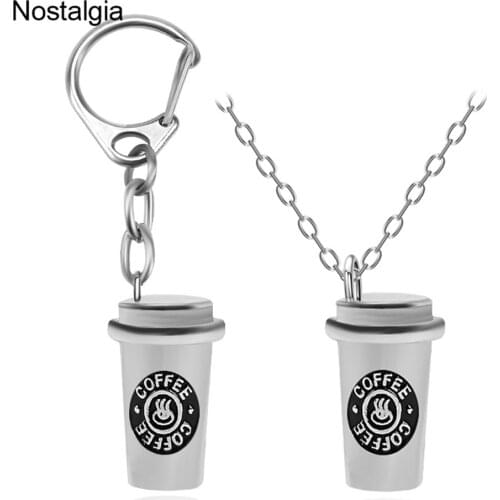 Nostalgia Cute Coffee Cup Keychain Purse Bag Charm Womens Key Ring Men Jewelry Accessories Key Chains With Lobster Claw Clasp