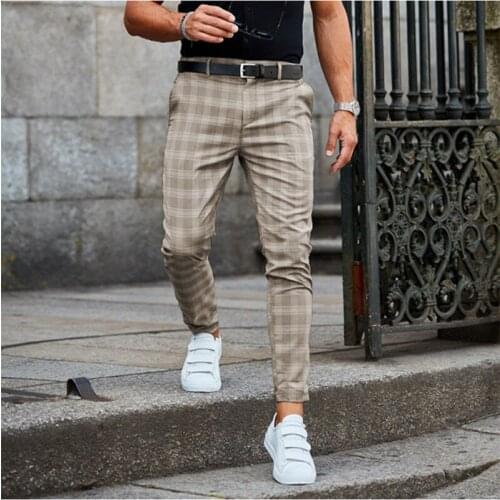 Spring Fashion Plaid Printed Pencil Pants For Mens Vintage Mid Waist Button Trouser Male Summer Casual Long Pant Streetwear -40