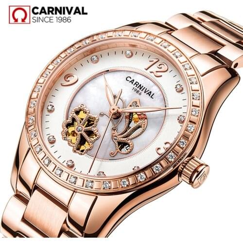 Carnival Women Ceramic Clock Butterfly Design Womens Mechanical Watch Top Brand Luxury Women Sapphire Crystal Female Watches