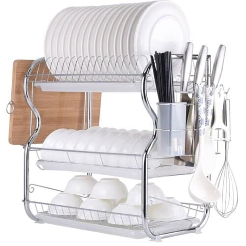 3 Layer Dish Drainer Chrome Alloy Cutlery Holder Rack Kitchen Dish Rack Storage Shelf Cutting Board Holder Kitchen Tool