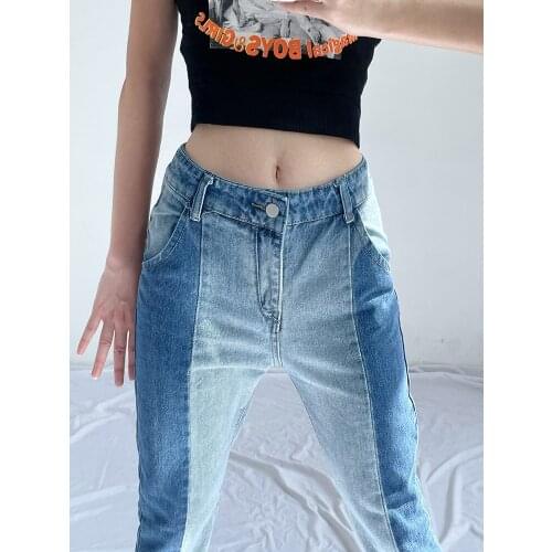 Stitching contrast flared jeans childrens high-waisted slim slimming trousers with split ends