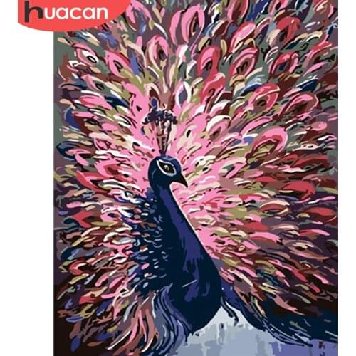 HUACAN Coloring By Number Peacock Kits Home Decoration Pictures Painting By Number Animal HandPainted Art Gift