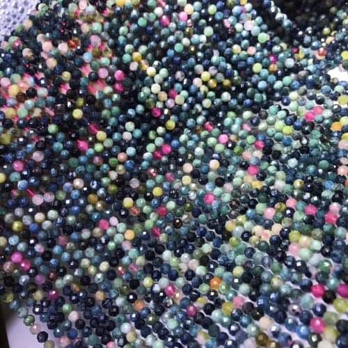 ICNWAY Tourmaline Natural Gemstone 4-4.5mm Beads Facted Round for Silver 925 Jewelry Necklace Earring 15inch