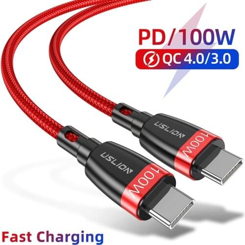 USLION PD 100W USB C to USB Type C Cable for Samsung Xiaomi Redmi MacBook Pro QC4.0 5A Fast Charging Cable for Type-C Devices