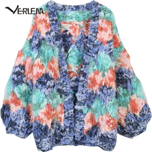 Korean Fashion Streetwear Cardigan Women Camouflage Colorful Thick Autumn Winter Sweater Verlena 2021 Long Lantern Sleeve Tops