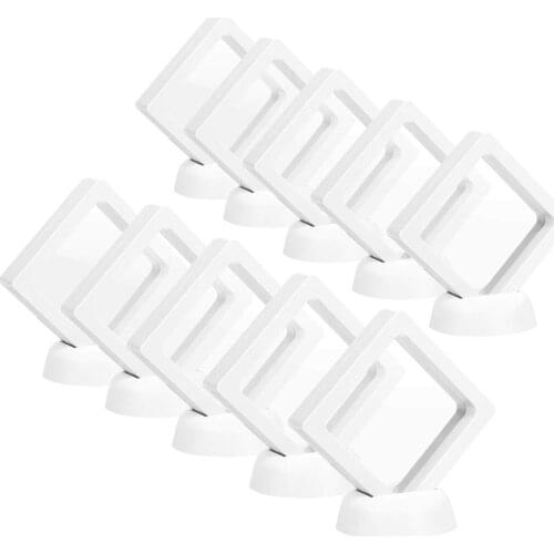 Coin Display Box - Set Of 10 3D Floating Frame Display Holder with Stands for Challenge Coins, AA Medallions, Jewelry