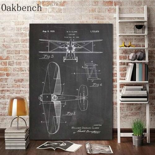 Space Shuttle Canvas Posters and Prints Biplane Patent Print Outer Space Science Blueprint Vintage Posters Aviation Wall Decor