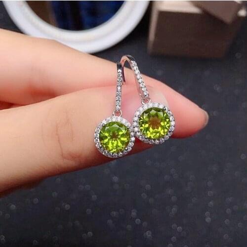 Small Cute Gemstone Hook Earrings for Young Girl 8mm Natural Peridot Drop Earrings 925 Silver Peridot Earrings Gift for Woman