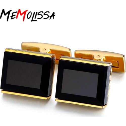 MeMolissa 3 Pairs Luxury Shirt Cufflink for mens Brand cuff button Silver/Golden Plated Black Stone High Quality Cufflinks