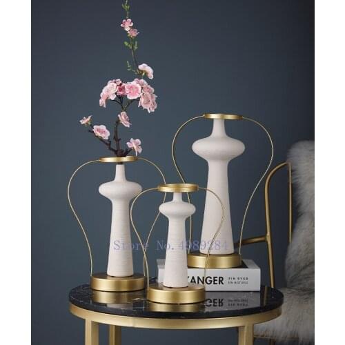 Nordic Creativity Metal Ceramics Vase Geometric Flower Arrangement Accessories Modern Home Crafts Decoration Home Decorations