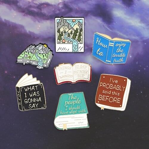 Fashion Books series Enamel Lapel Pins WHIT I WAS GONNA SAY Tourist atlas card backpack brooches badges Wholesale Jewelry Gifts
