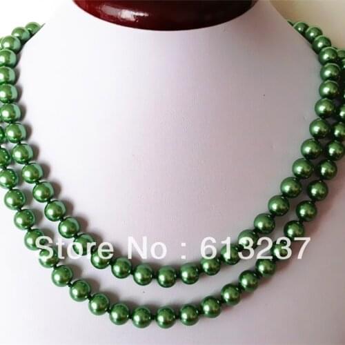 Fashion green trendy shell round simulated-pearl 10mm beads charming diy necklace for women chain jewelry making 36inch MY4189