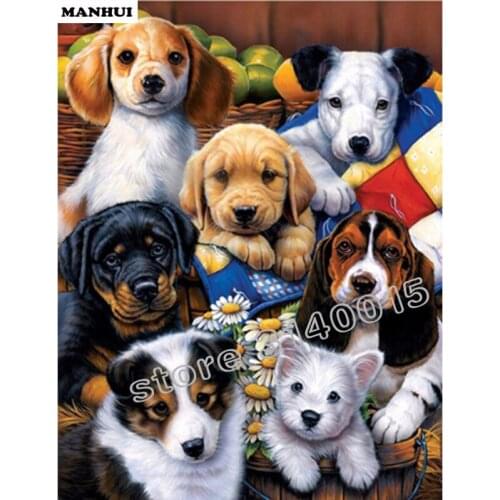Diy square drill diamond painting cross stitch mosaics Full 100% cover embroidery Dog family diamond embroidery BFC057