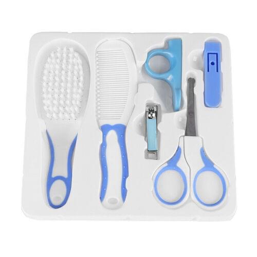 6Pcs Solid Baby Newborn Health Care Set Nail Hair Manicure Brush Hair Comb Nail Scissors Kids Grooming Kit