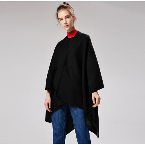 Hodisytian 2020 New Fashion Spring Autumn Women Cloak Poncho Wool Cashmere Capes Shawl Cloak Clasp Vintage Solid Color Scarf
