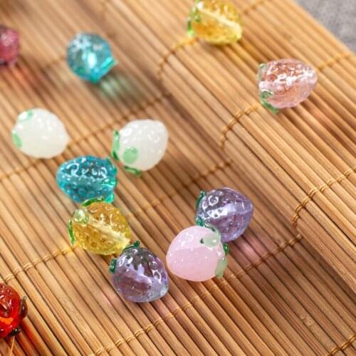 New style 50pcs/lot color print cartoon Strawberry shape glass Straight hole bead diy jewelry earring/bracelet/garment accessory